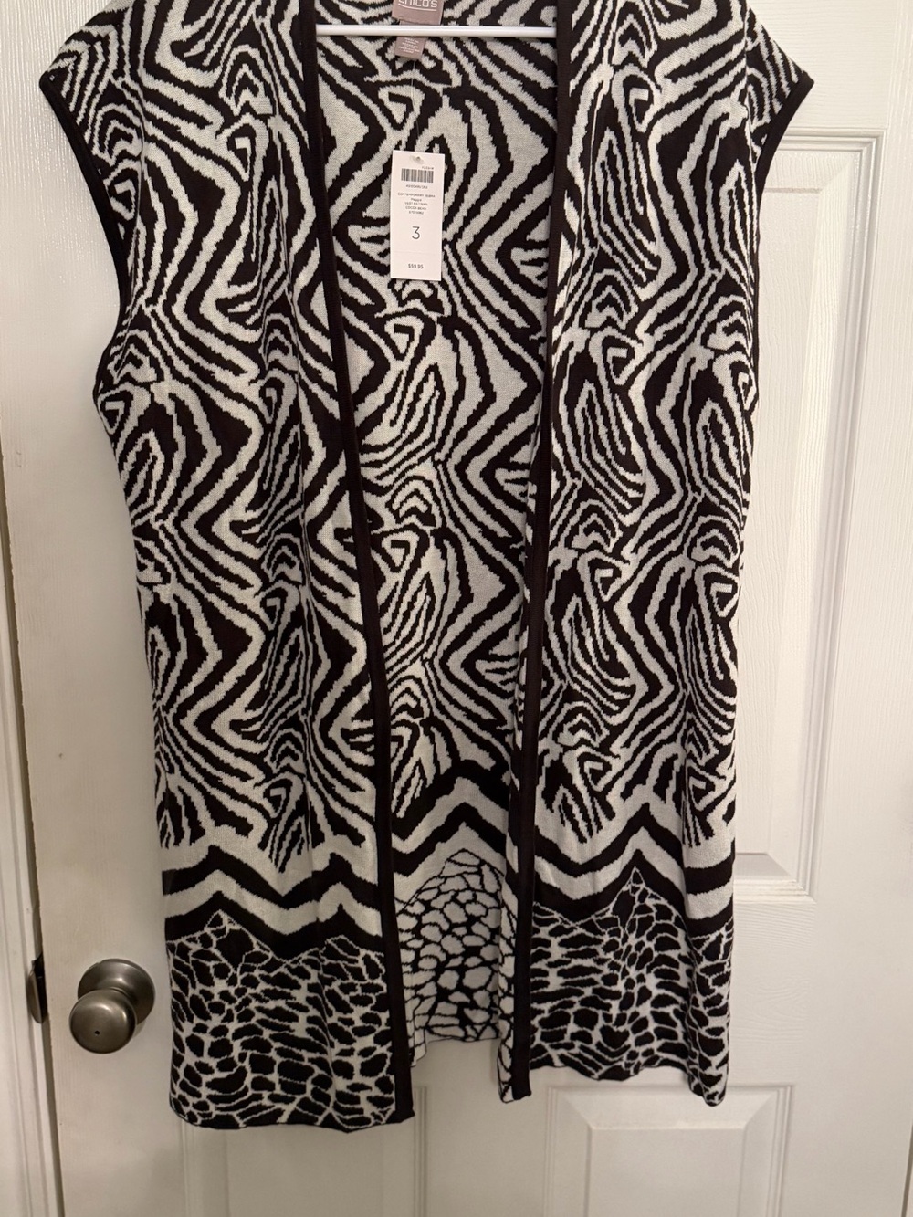 Chico's Black & Cream Zebra Print Open Vest